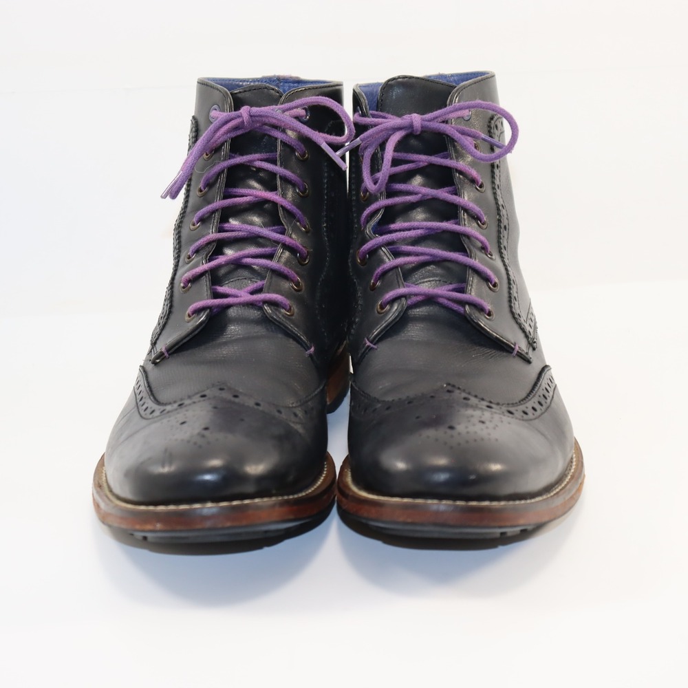 Ted Baker Sealls 2 Wingtip Boots Mens 11 Black Leather Purple Brogue SEALLS2 - Picture 3 of 6
